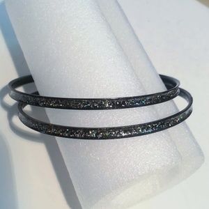 Plus Size set 2 bangle bracelets black sparkly